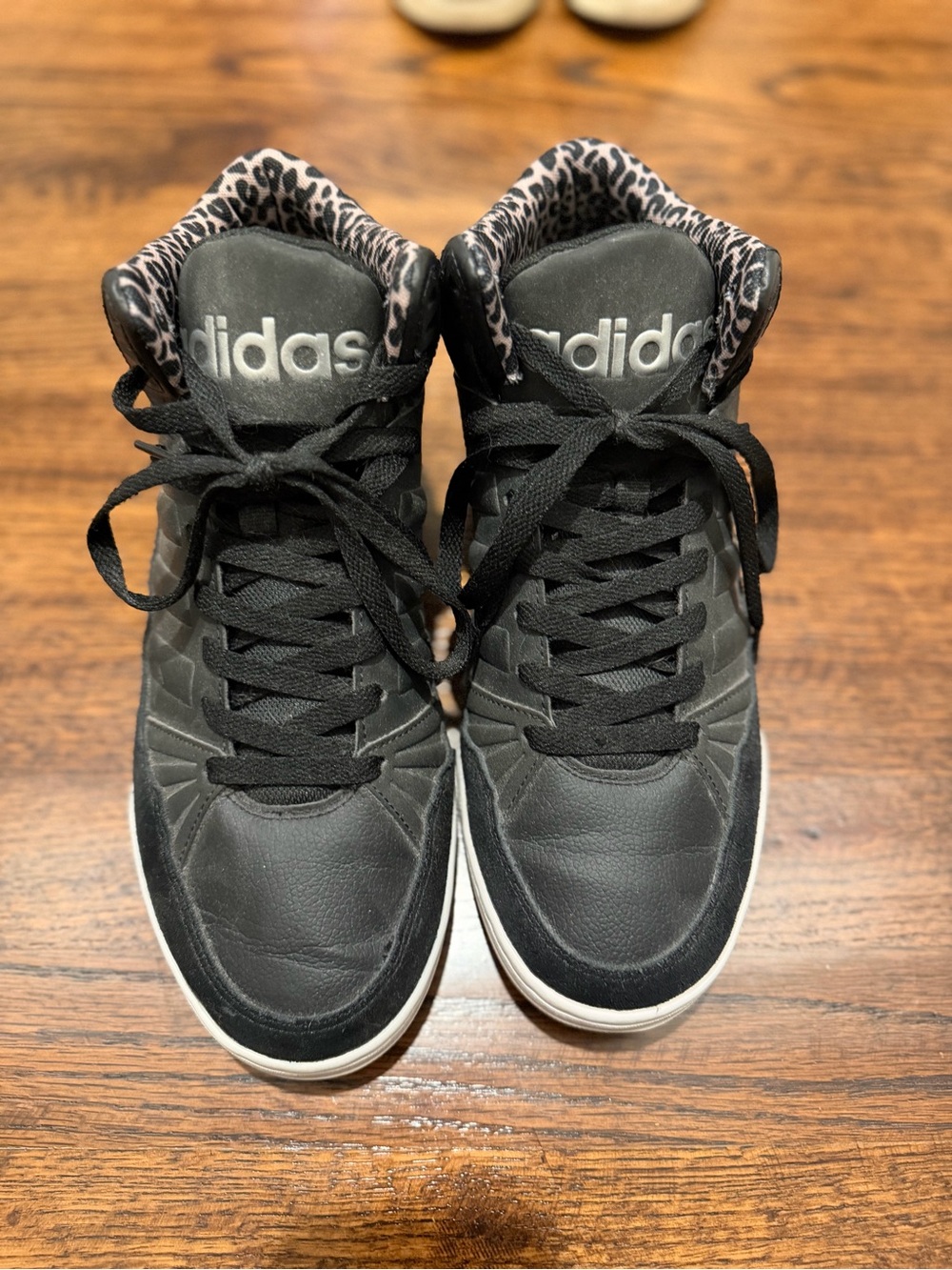 adidas Black High-Top Sneakers with Leopard-Print Collar